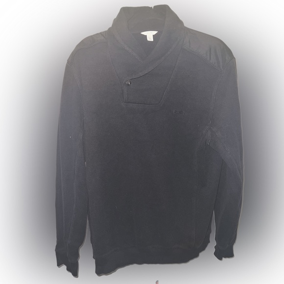 Black rib knit sweatshirt w button neck - Picture 2 of 3